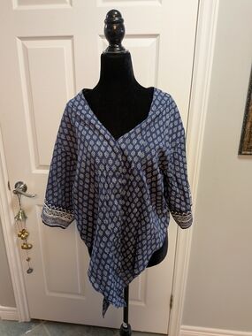 GAP Navy and White Printed V-Neck Cropped Kimono